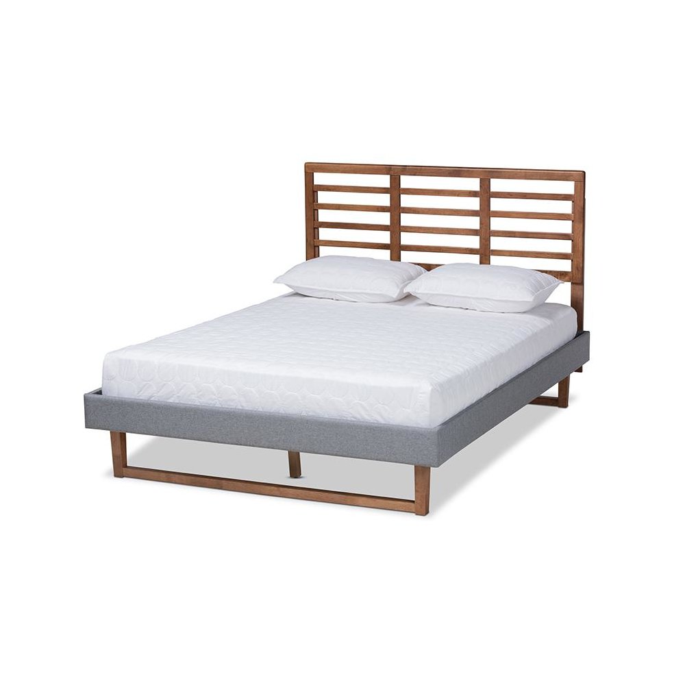 Ash Walnut Brown Finished Wood Full Size Platform Bed. Picture 1