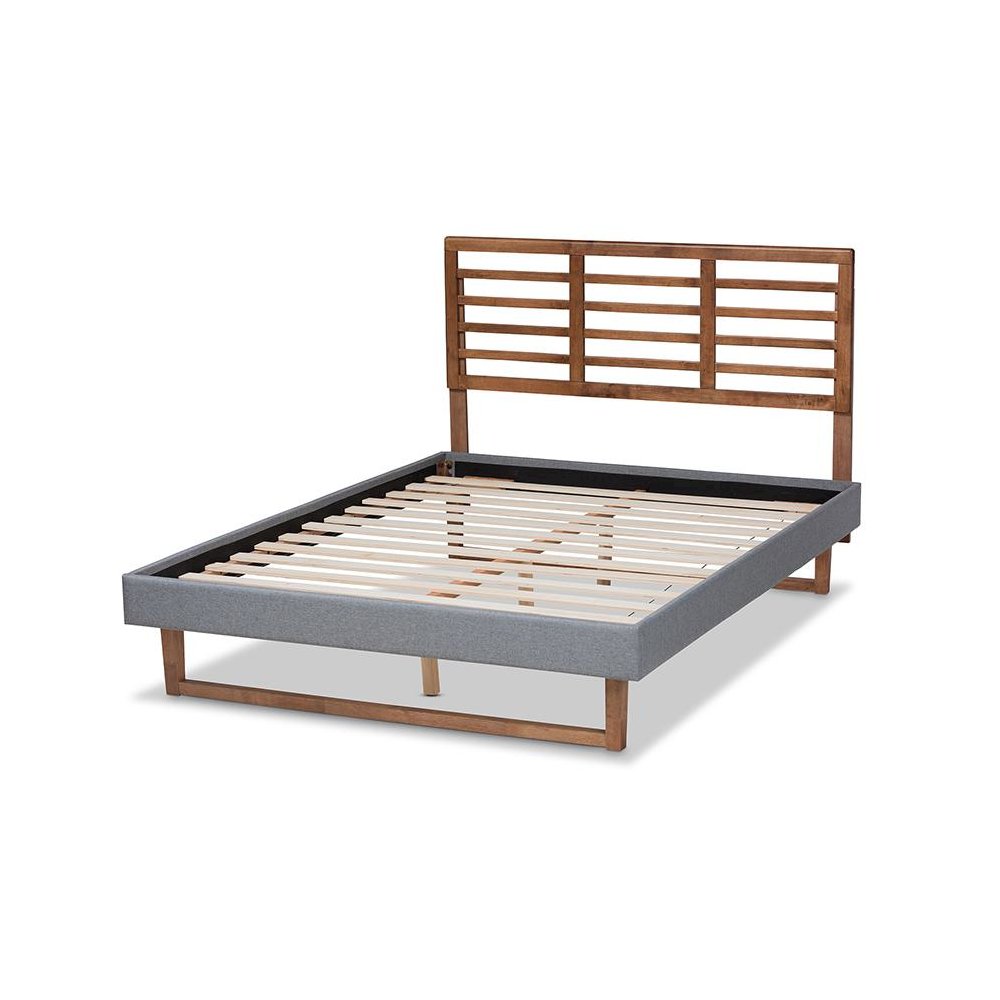 Ash Walnut Brown Finished Wood Full Size Platform Bed. Picture 3