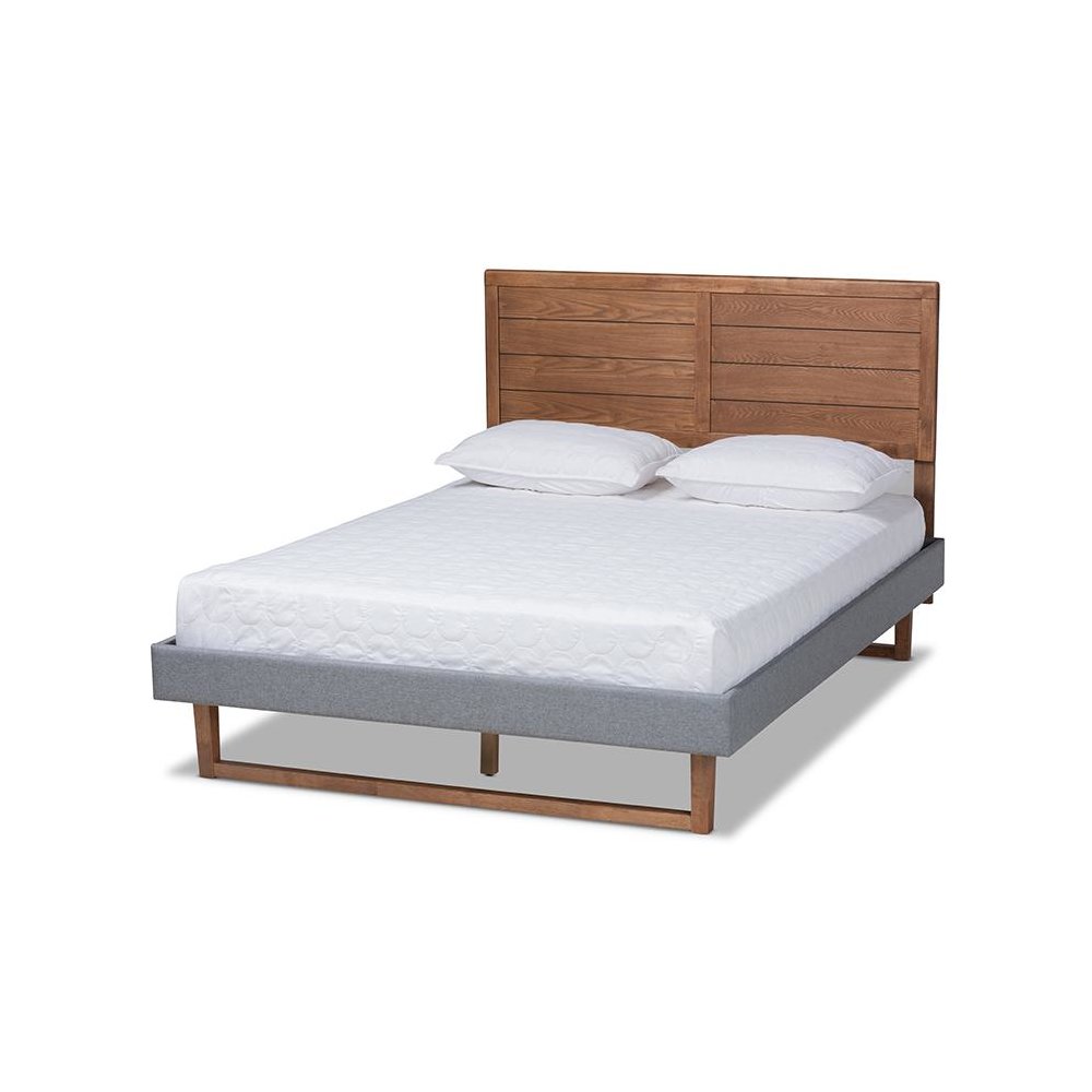 Ash Walnut Brown Finished Wood Full Size Platform Bed. Picture 1