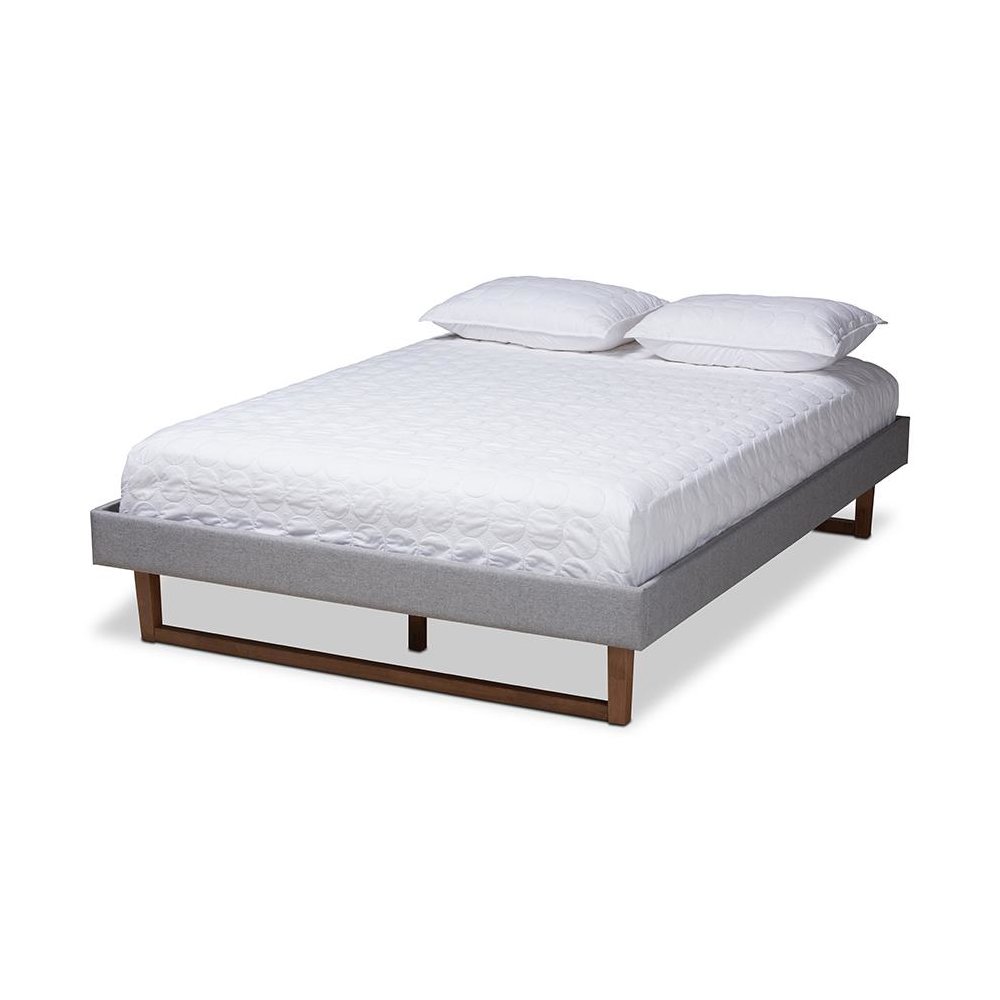 Walnut Brown Finished Wood Full Size Platform Bed Frame. Picture 1