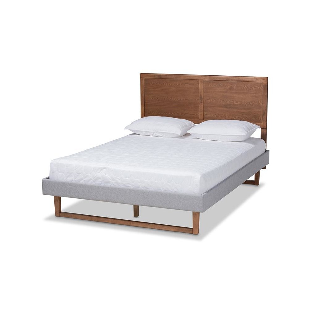 Ash Walnut Brown Finished Wood Full Size Platform Bed. Picture 1