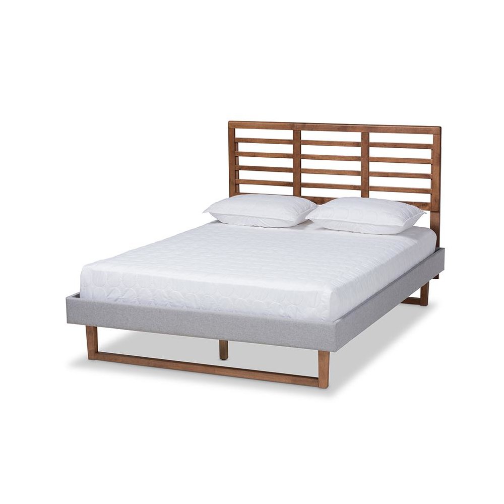 Ash Walnut Brown Finished Wood Full Size Platform Bed. Picture 1