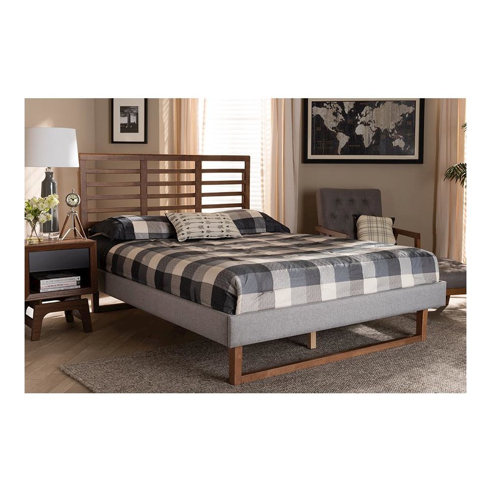 Ash Walnut Brown Finished Wood Full Size Platform Bed. Picture 6
