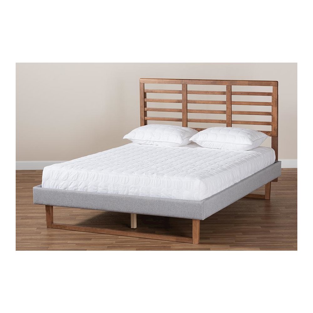 Ash Walnut Brown Finished Wood Full Size Platform Bed. Picture 7