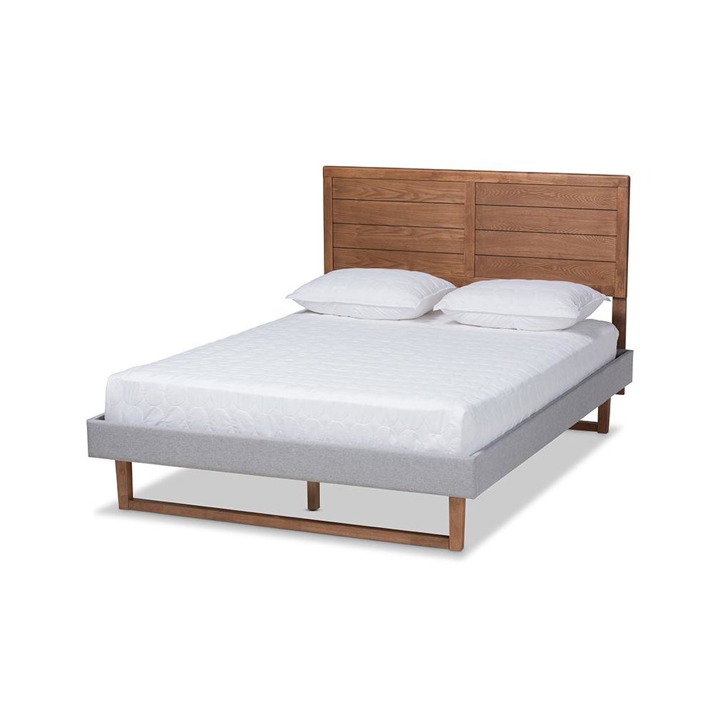 Walnut Brown Finished Wood Full Size Platform Bed. Picture 1