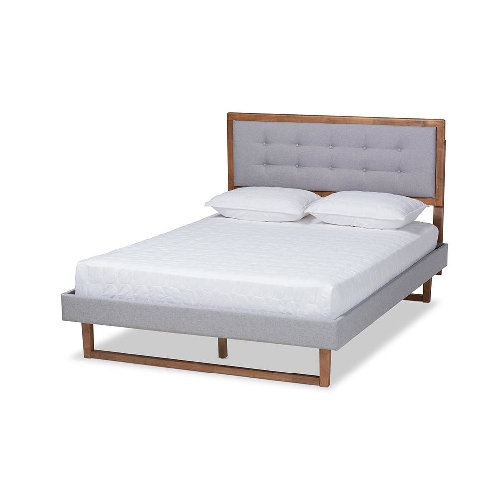 Ash Walnut Brown Finished Wood Full Size Platform Bed. Picture 1