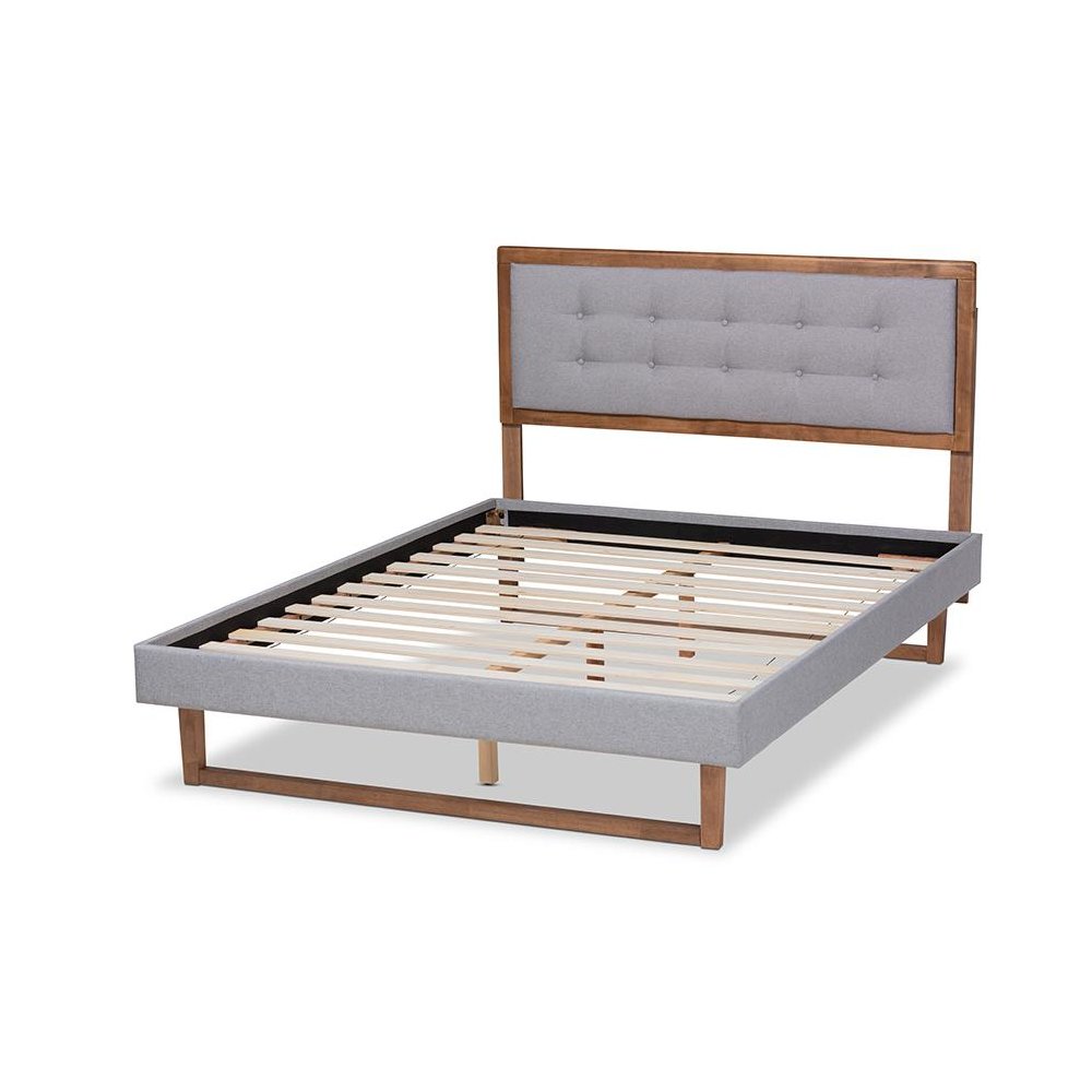 Ash Walnut Brown Finished Wood Full Size Platform Bed. Picture 3