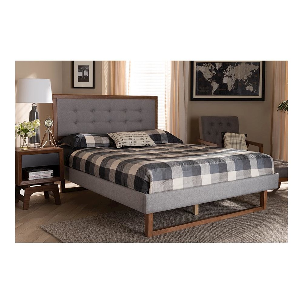 Ash Walnut Brown Finished Wood Full Size Platform Bed. Picture 6