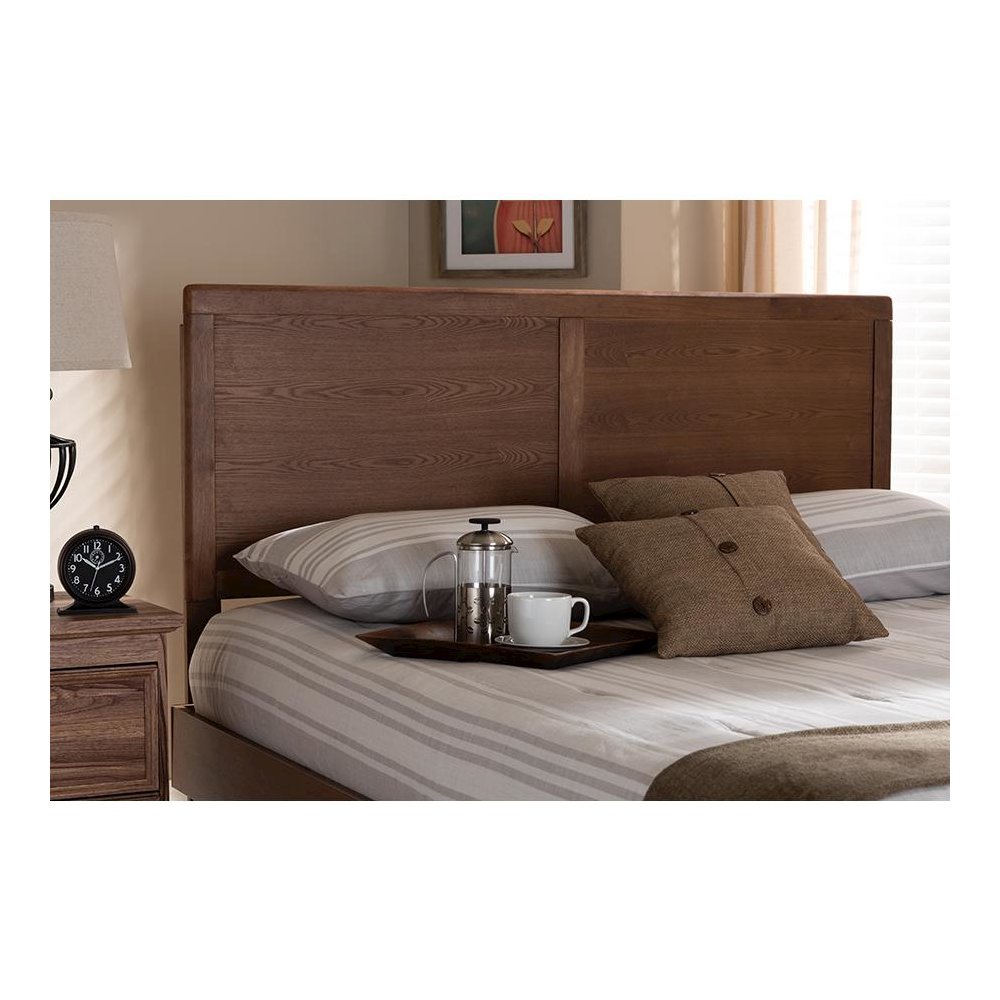 Raya Mid-Century Modern Walnut Brown Finished Wood Full Size Headboard. Picture 4