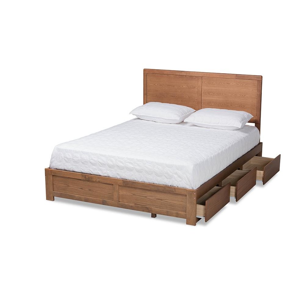 Walnut Brown Finished Wood Full Size 3-Drawer Platform Storage Bed. Picture 2