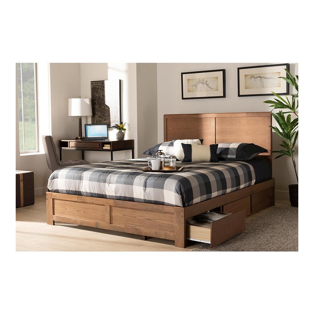 Walnut Brown Finished Wood Full Size 3-Drawer Platform Storage Bed. Picture 9