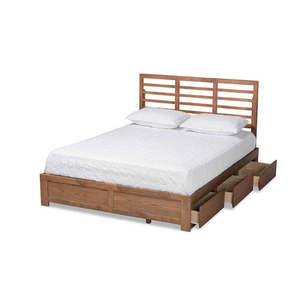Walnut Brown Finished Wood Full Size 3-Drawer Platform Storage Bed. Picture 2