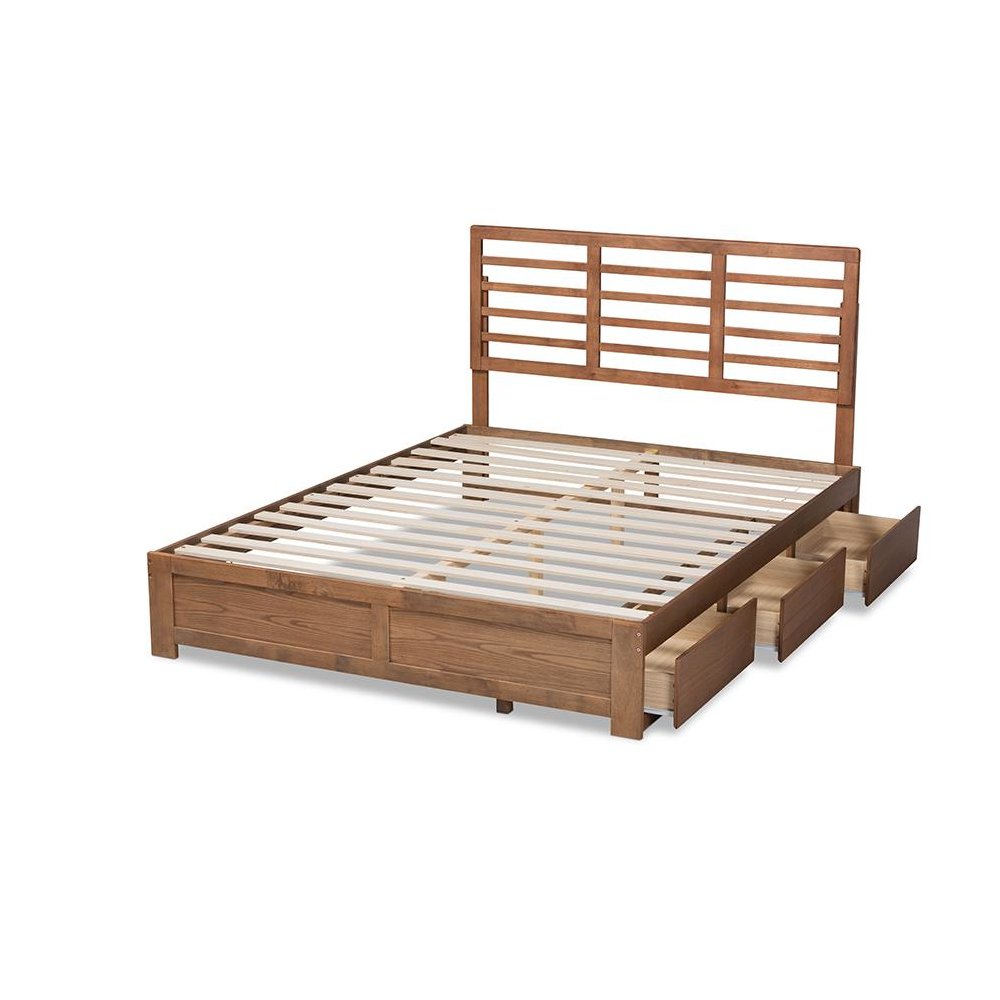 Walnut Brown Finished Wood Full Size 3-Drawer Platform Storage Bed. Picture 5