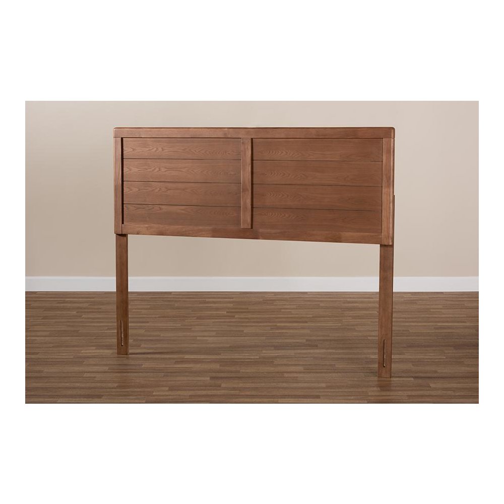Seren Mid-Century Modern Walnut Brown Finished Wood Full Size Headboard. Picture 5