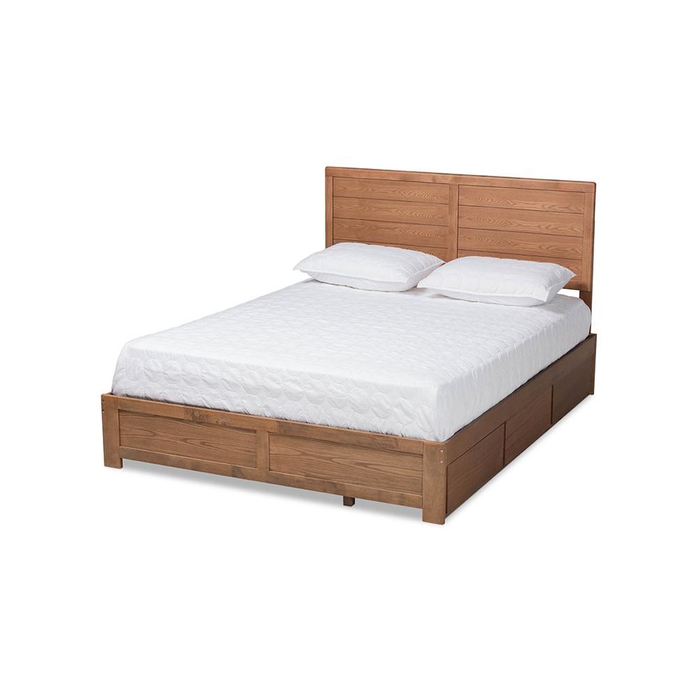 Walnut Brown Finished Wood Full Size 3-Drawer Platform Storage Bed. Picture 1