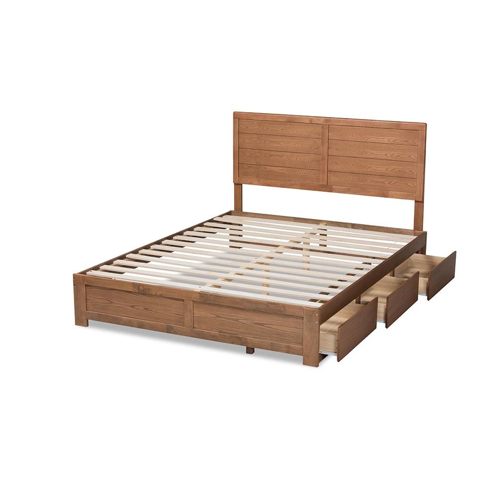 Walnut Brown Finished Wood Full Size 3-Drawer Platform Storage Bed. Picture 5