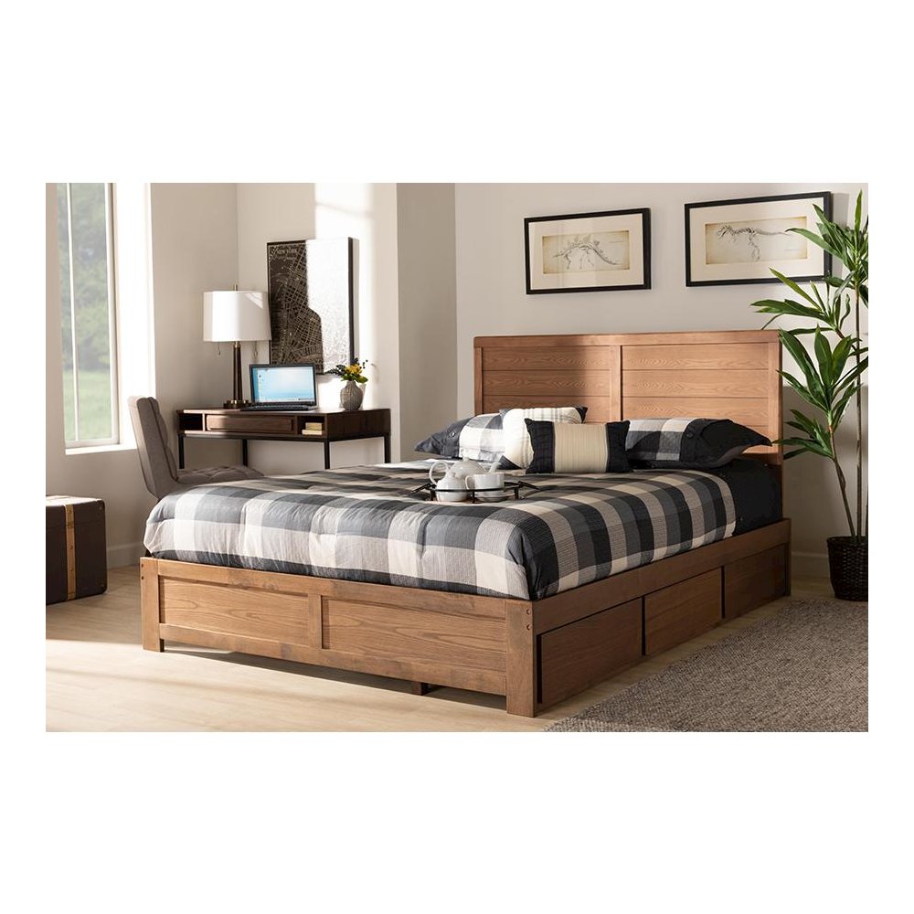 Walnut Brown Finished Wood Full Size 3-Drawer Platform Storage Bed. Picture 8
