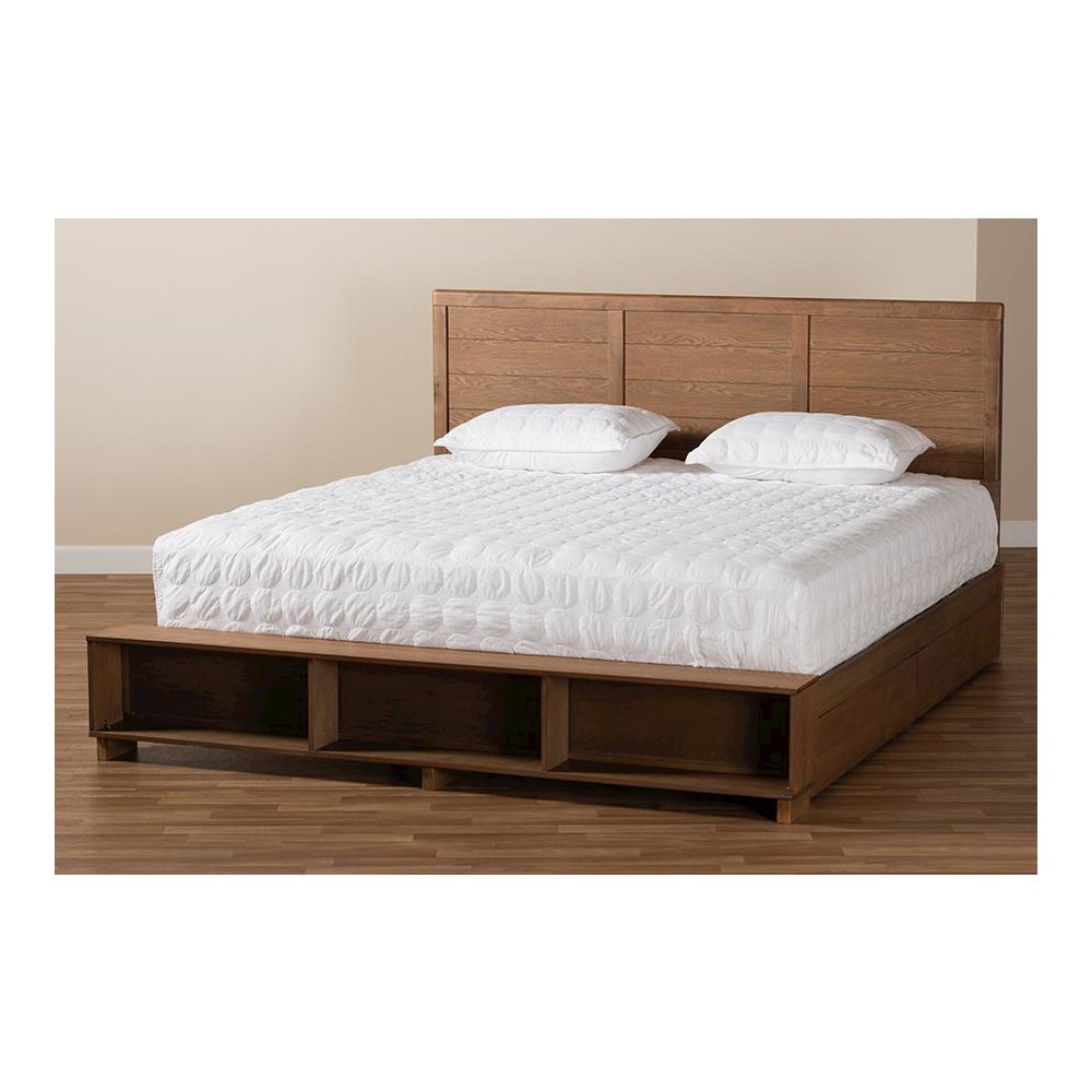 Wood King Size 4-Drawer Platform Storage Bed with Built-In Shelves. Picture 11