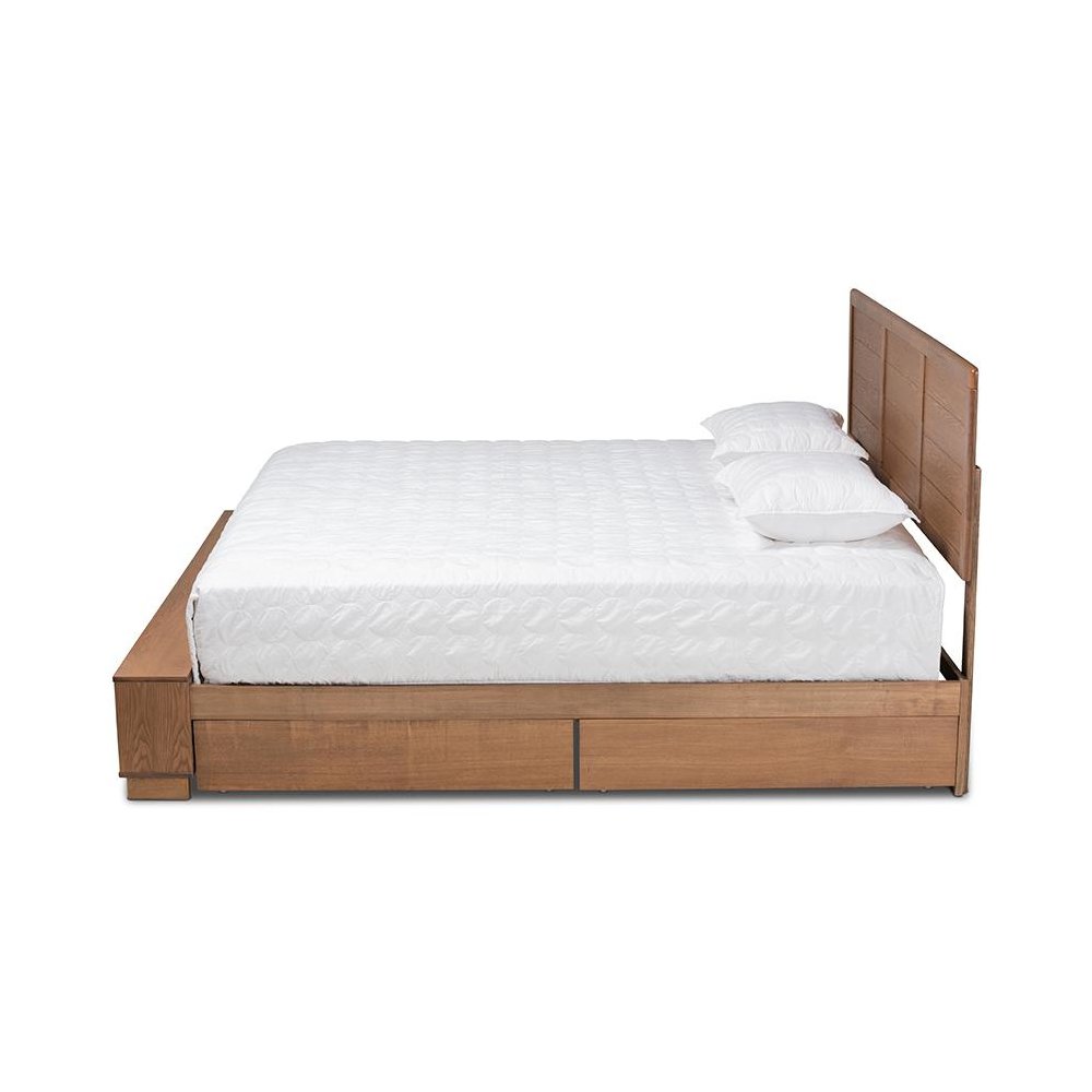 Wood King Size 4-Drawer Platform Storage Bed with Built-In Shelves. Picture 3