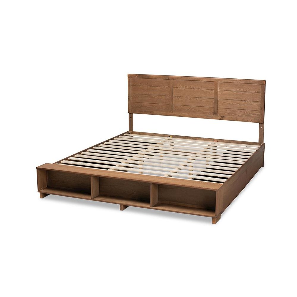Wood King Size 4-Drawer Platform Storage Bed with Built-In Shelves. Picture 4