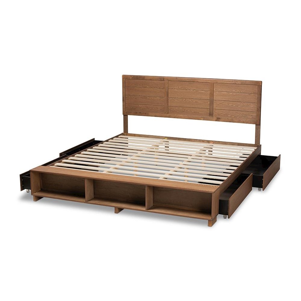 Wood King Size 4-Drawer Platform Storage Bed with Built-In Shelves. Picture 5