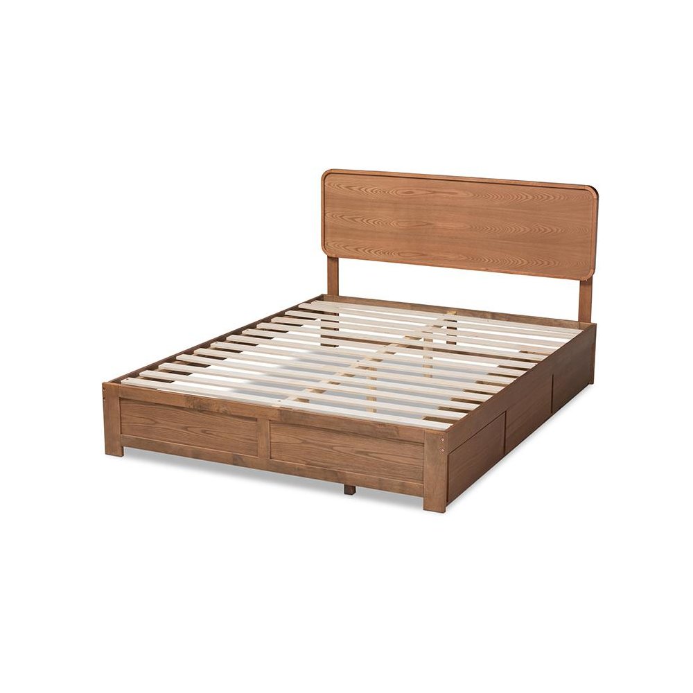Ash Walnut Brown Finished Wood Full Size 3-Drawer Platform Storage Bed. Picture 4