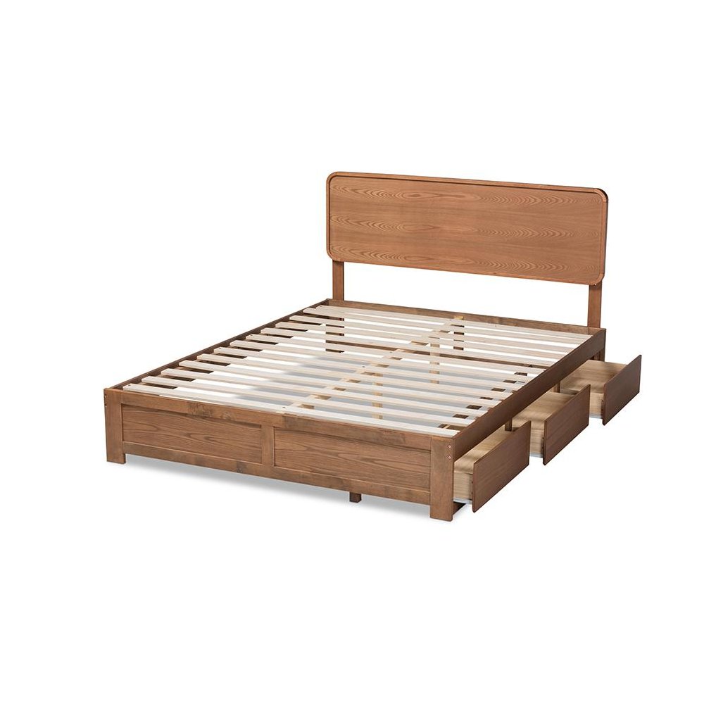Ash Walnut Brown Finished Wood Full Size 3-Drawer Platform Storage Bed. Picture 5