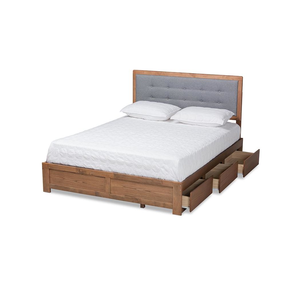 Ash Walnut Brown Finished Wood Full Size 3-Drawer Platform Storage Bed. Picture 2