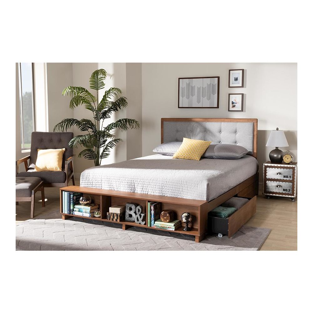 Walnut Brown Finished Wood 4-Drawer Full Size Platform Storage Bed. Picture 9