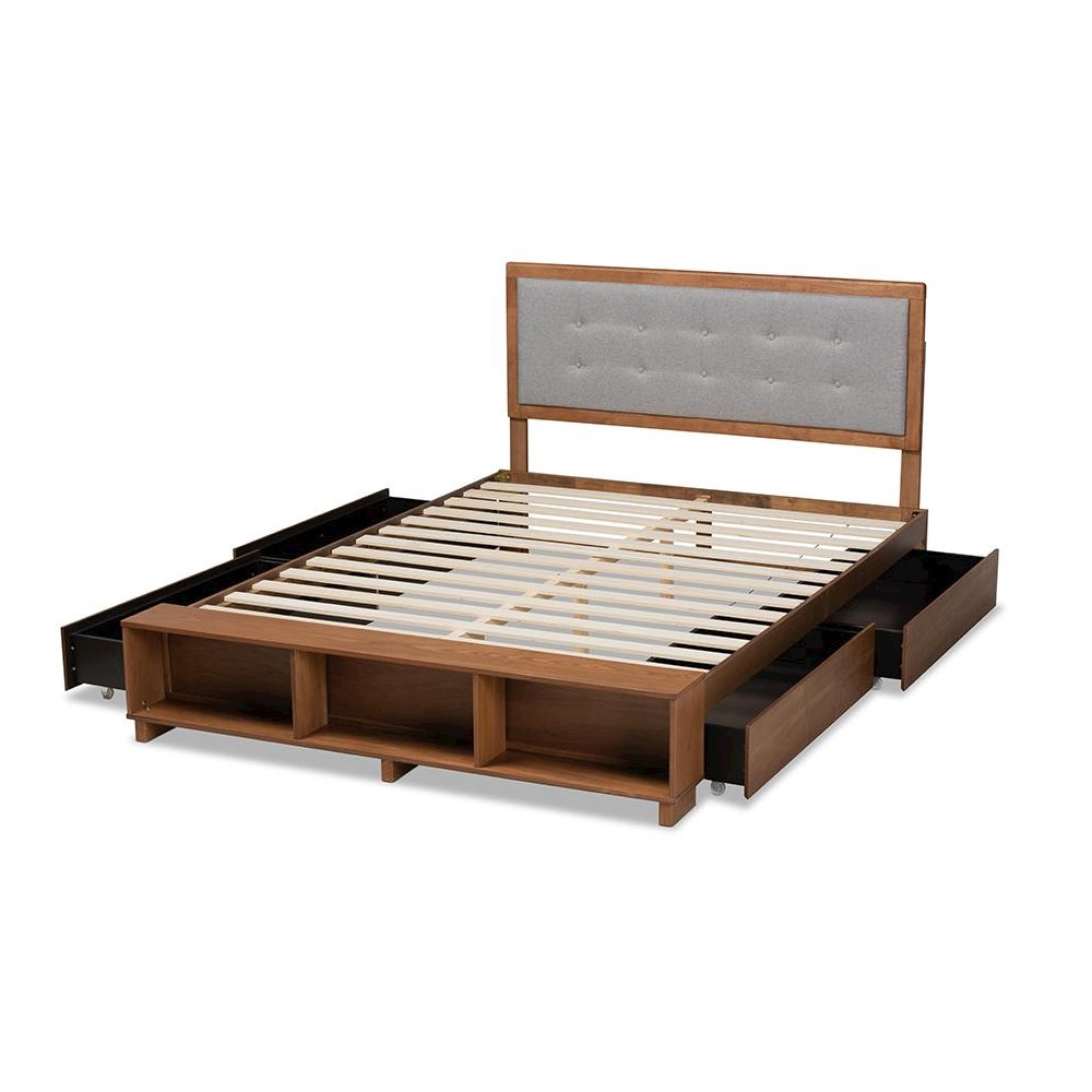 Walnut Brown Finished Wood 4-Drawer Full Size Platform Storage Bed. Picture 4