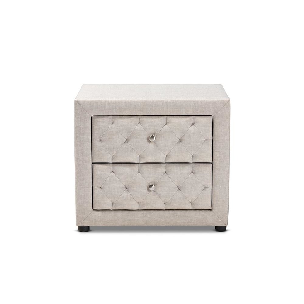 Light Beige Fabric Upholstered 2-Drawer Wood Nightstand. Picture 3