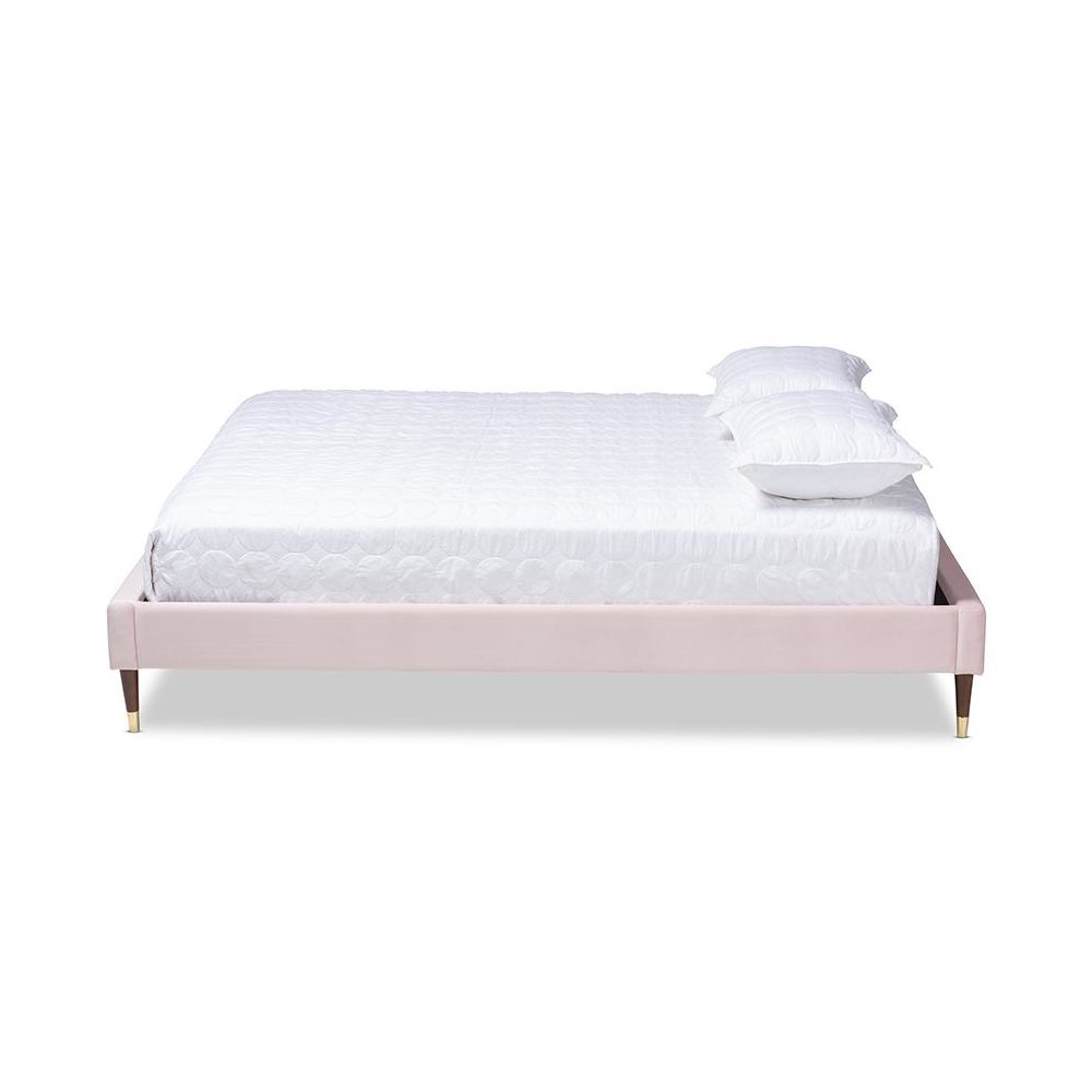 Full Size Wood Platform Bed Frame with Gold-Tone Leg Tips. Picture 2