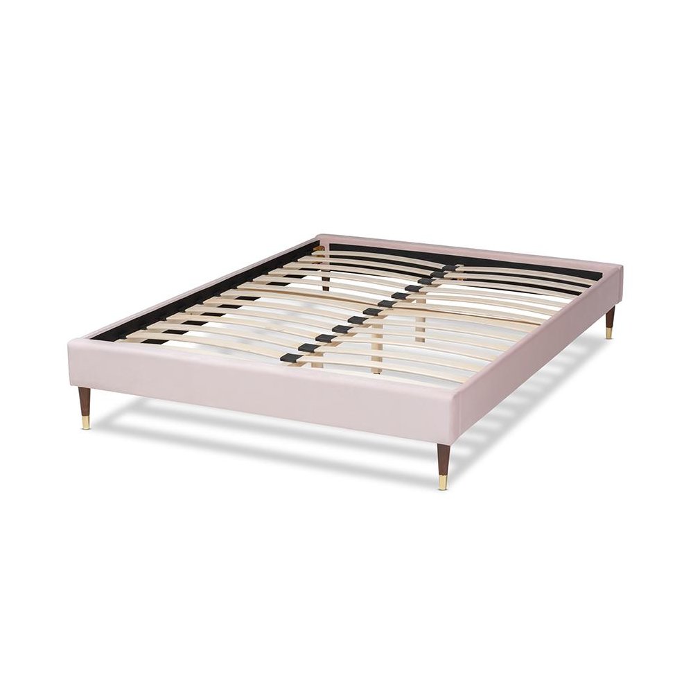 Full Size Wood Platform Bed Frame with Gold-Tone Leg Tips. Picture 3