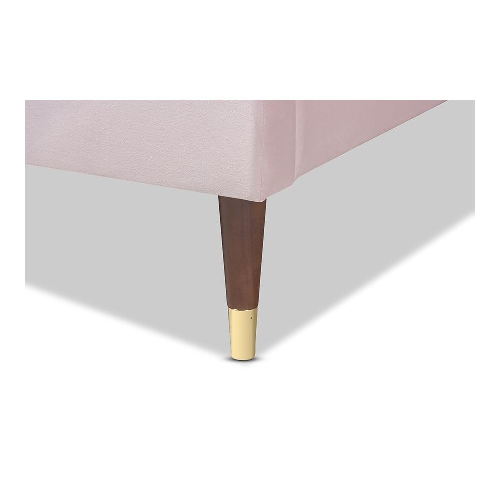 Full Size Wood Platform Bed Frame with Gold-Tone Leg Tips. Picture 4