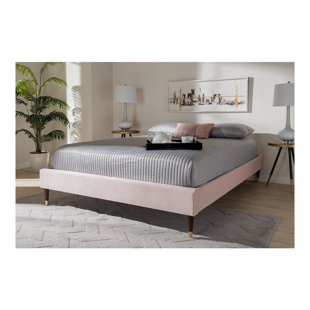 Full Size Wood Platform Bed Frame with Gold-Tone Leg Tips. Picture 5