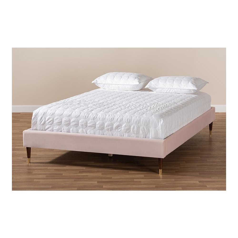 Full Size Wood Platform Bed Frame with Gold-Tone Leg Tips. Picture 6