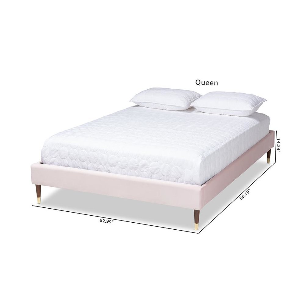 Full Size Wood Platform Bed Frame with Gold-Tone Leg Tips. Picture 8