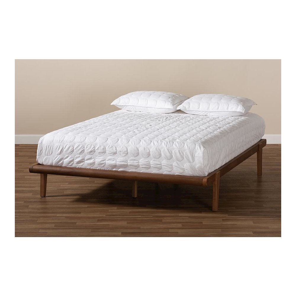Kaia Mid-Century Modern Walnut Brown Finished Wood Full Size Platform Bed Frame. Picture 6