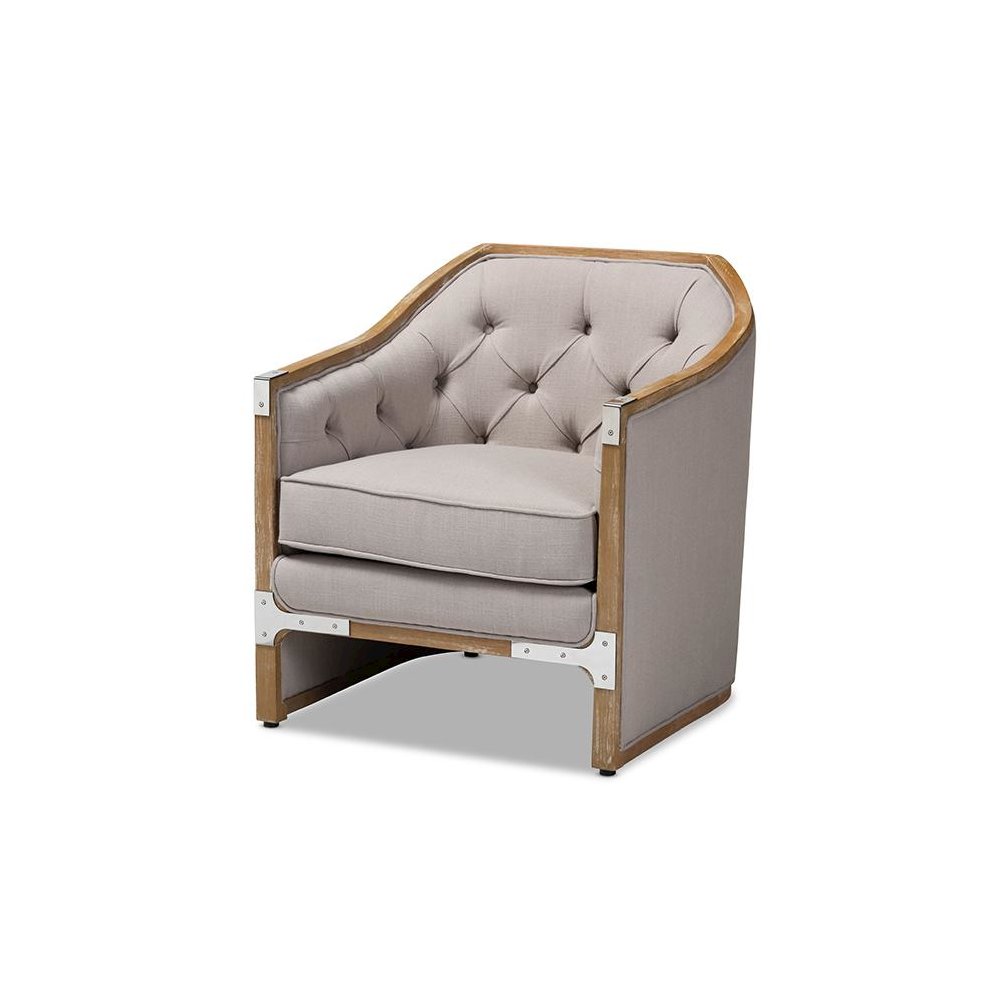Whitewashed Oak Wood Armchair with Metal Accents. Picture 1