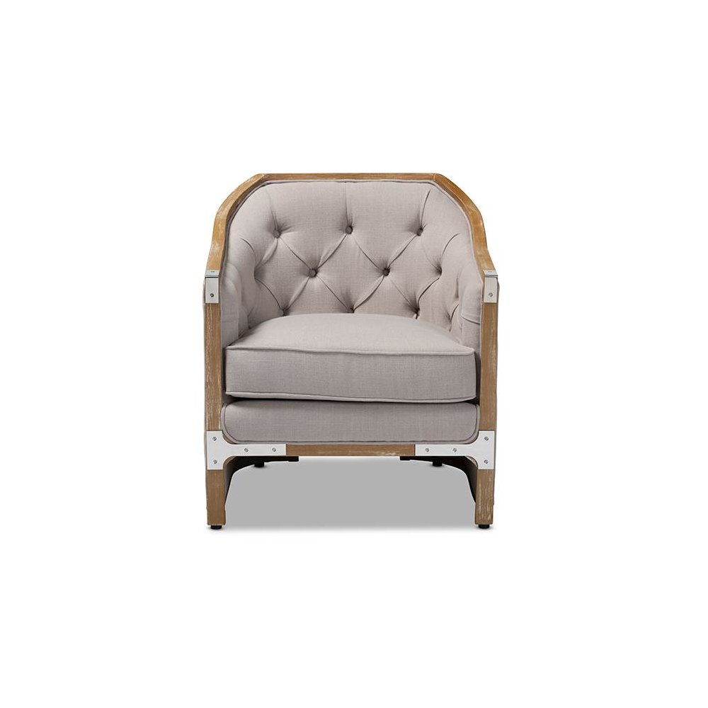 Whitewashed Oak Wood Armchair with Metal Accents. Picture 2