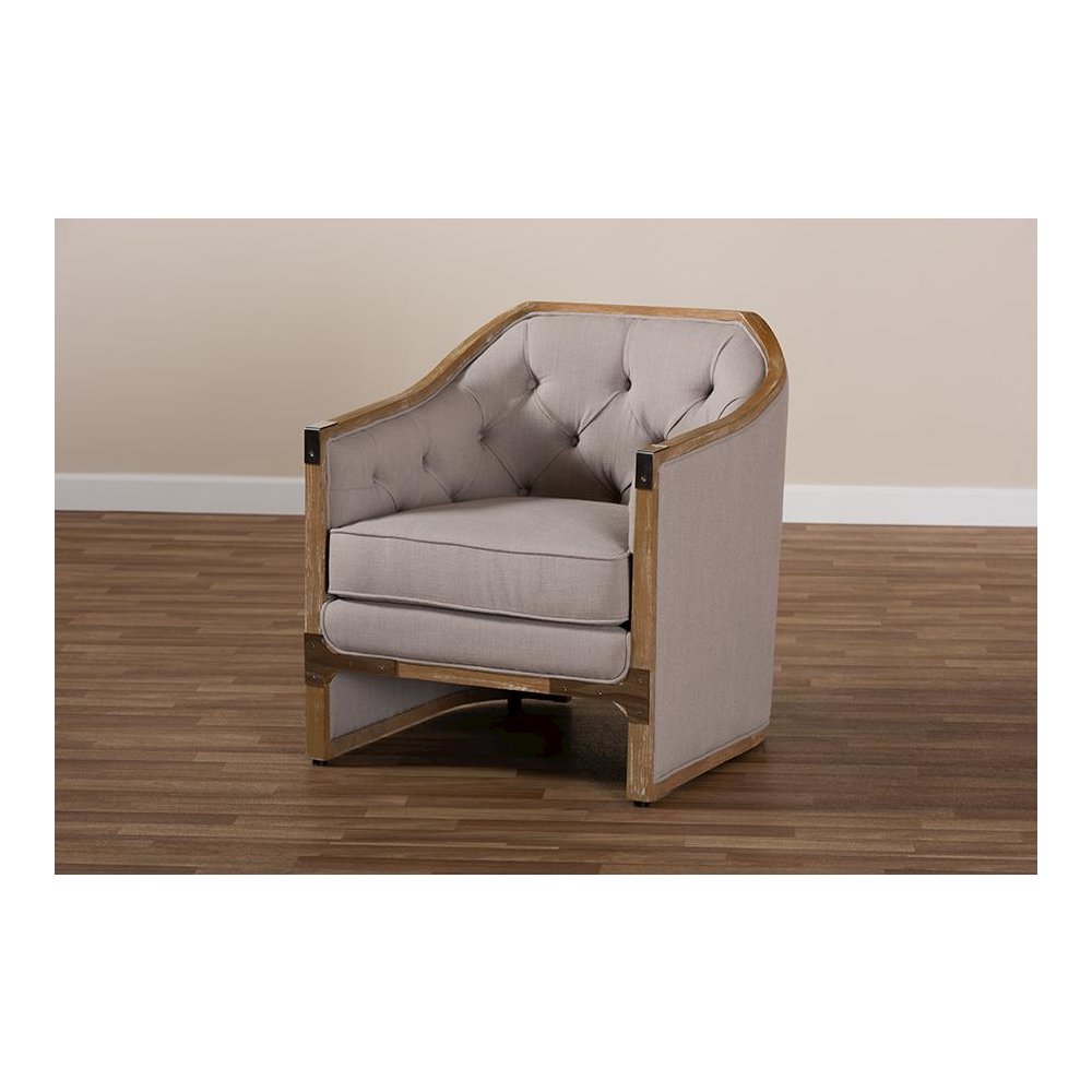 Whitewashed Oak Wood Armchair with Metal Accents. Picture 8