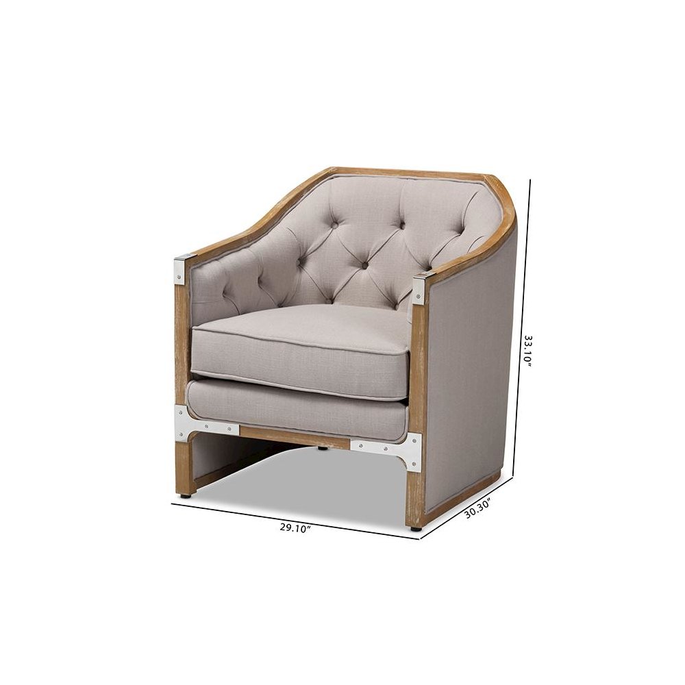 Whitewashed Oak Wood Armchair with Metal Accents. Picture 9