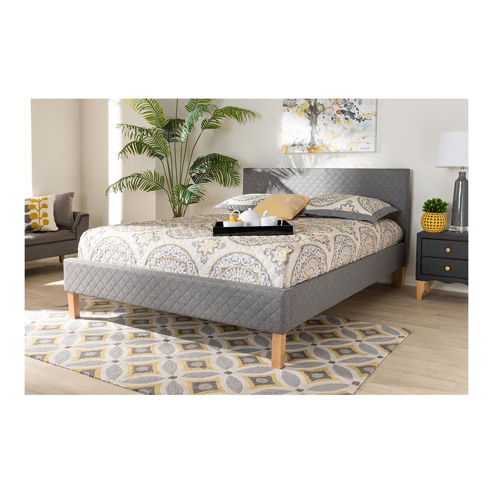 Aneta Modern and Contemporary Grey Fabric Upholstered King Size Platform Bed. Picture 6
