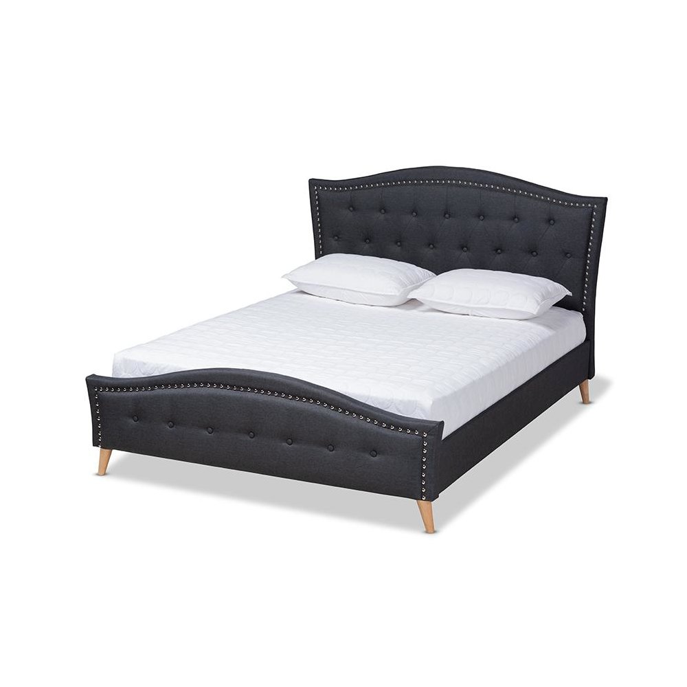 Charcoal Grey Fabric Upholstered and Button Tufted King Size Platform Bed. Picture 1