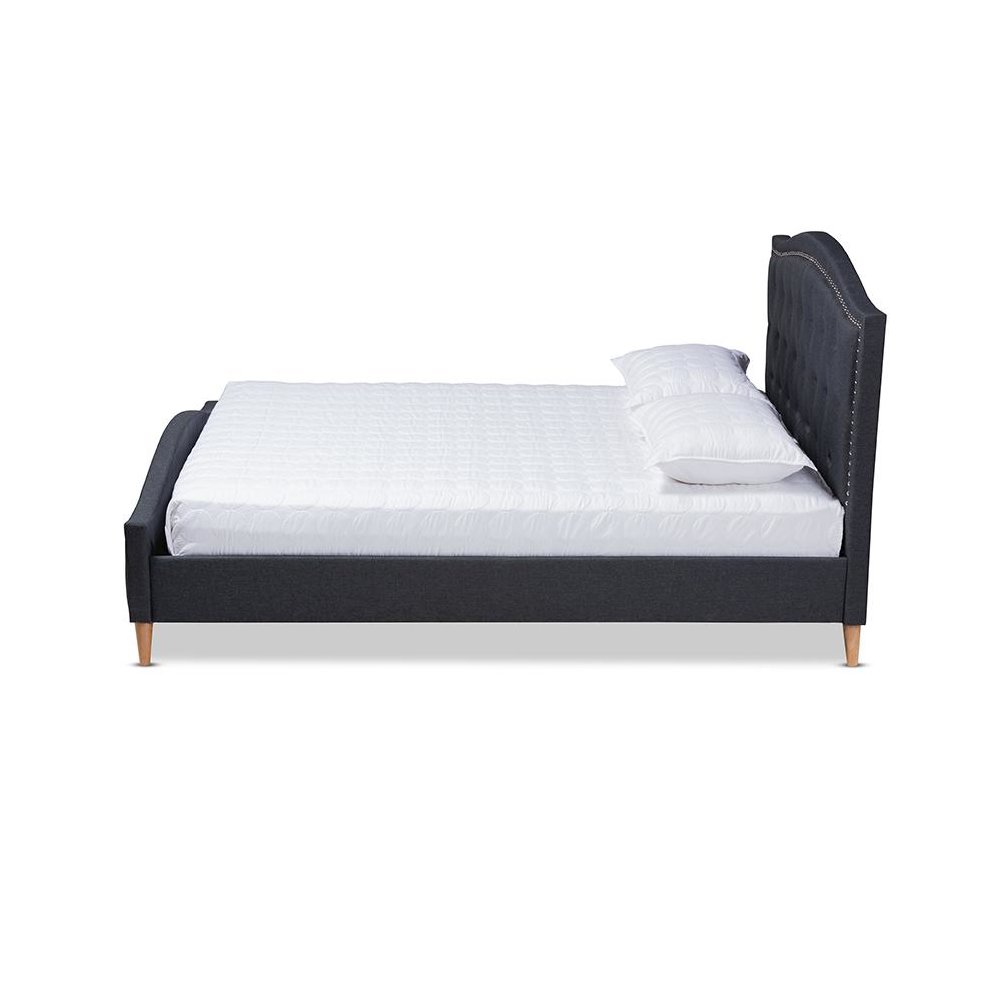 Charcoal Grey Fabric Upholstered and Button Tufted King Size Platform Bed. Picture 2