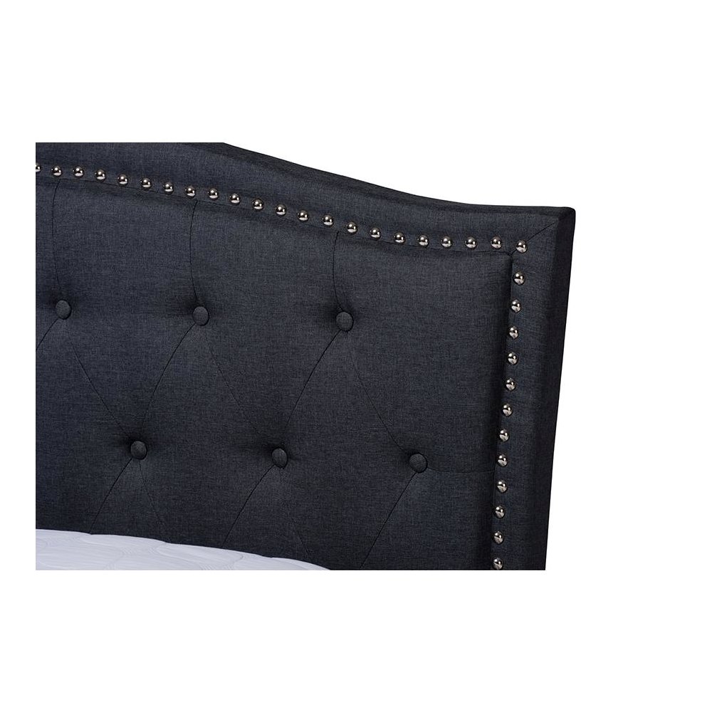 Charcoal Grey Fabric Upholstered and Button Tufted King Size Platform Bed. Picture 4