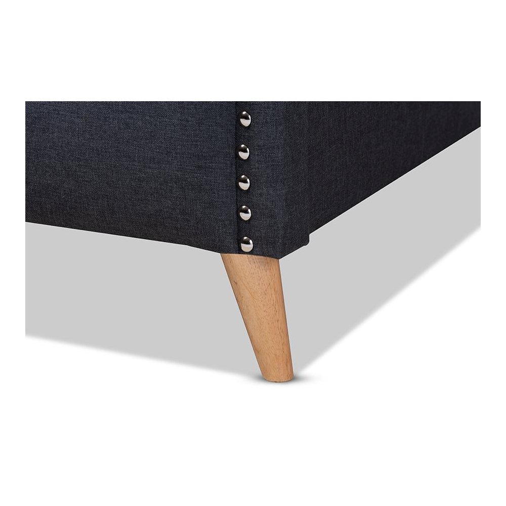Charcoal Grey Fabric Upholstered and Button Tufted King Size Platform Bed. Picture 5