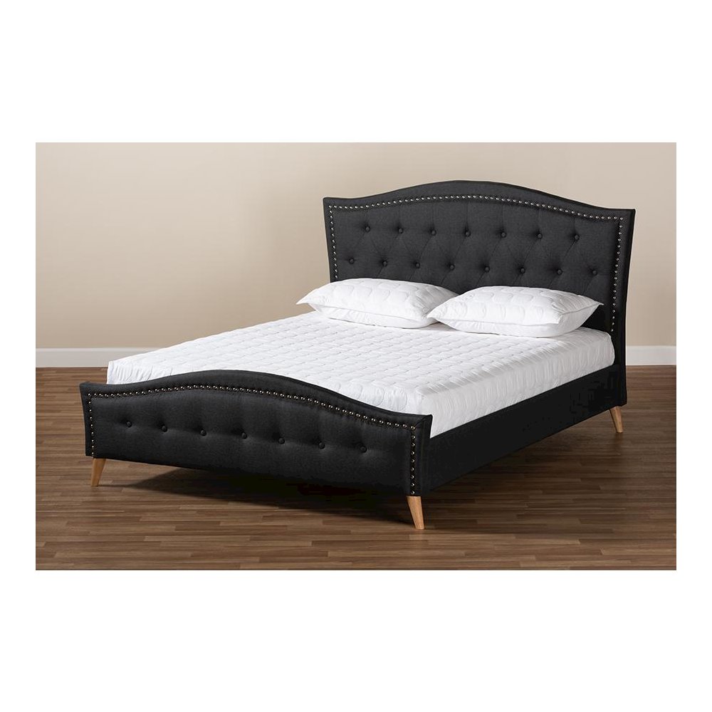 Charcoal Grey Fabric Upholstered and Button Tufted King Size Platform Bed. Picture 7