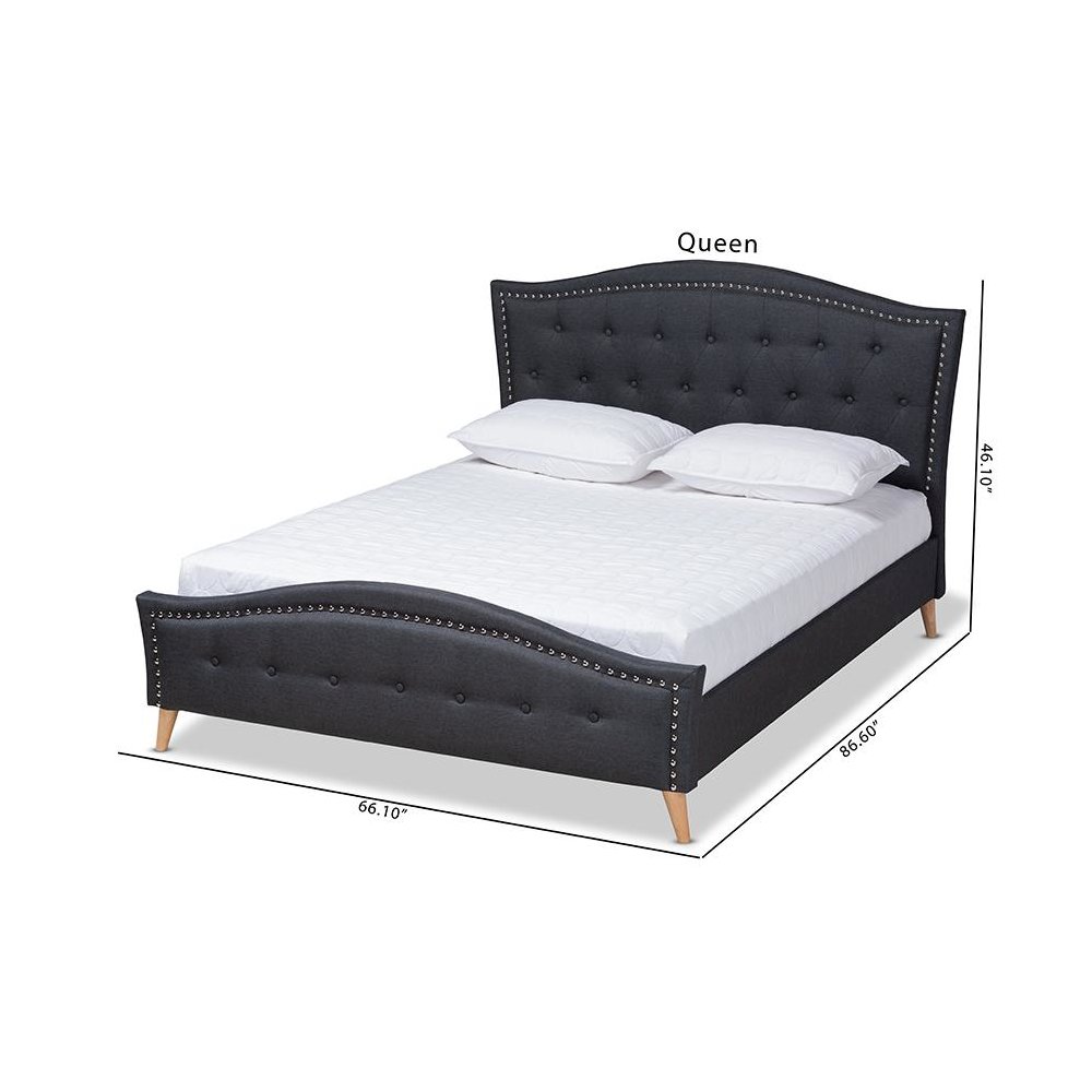 Charcoal Grey Fabric Upholstered and Button Tufted King Size Platform Bed. Picture 8