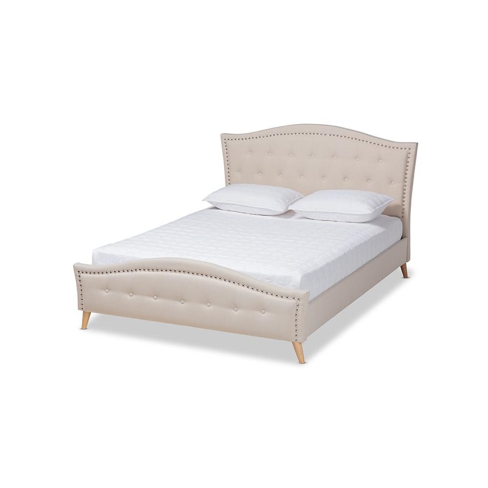 Beige Fabric Upholstered and Button Tufted King Size Platform Bed. Picture 1